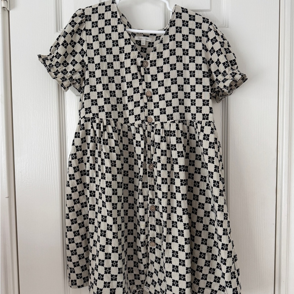 Rylee + Cru Black and Cream Checkered Kids Dress